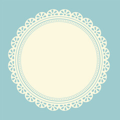 Decorative White lace Doilies. Openwork round frame on a pink background. Vintage Paper Cutout Design. Vector illustration - obrazy, fototapety, plakaty