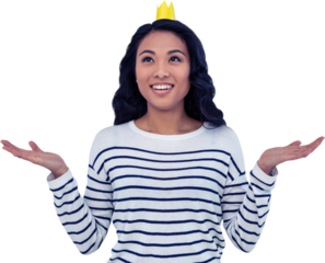 Smiling Asian woman with paper crown