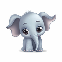 Baby Elephant Cartoon Isolated On White Background. Generative AI