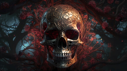 skull covered in leaves / wallpaper - Genrative AI