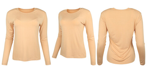 Image of a lady's full sleeves t-shirt on a white background in three angles