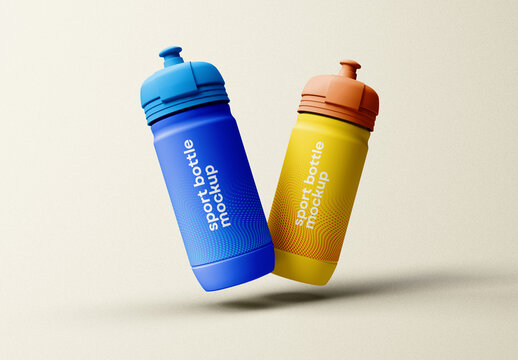 Floating Sport Bottle Mockup &ndash; Dynamic Two Bottle Display for Fitness, Adventure, and Promotional Designs