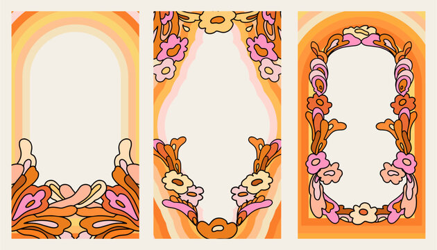 Hippie flower border and frame. Place for text for sale banner, greeting card and posters