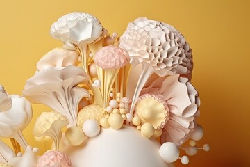 Freshly Picked Dreamy Bouquet Of Light Yellow & White Abstract Mushrooms - Perfect For Pearl Wedding Invitations, Generative AI