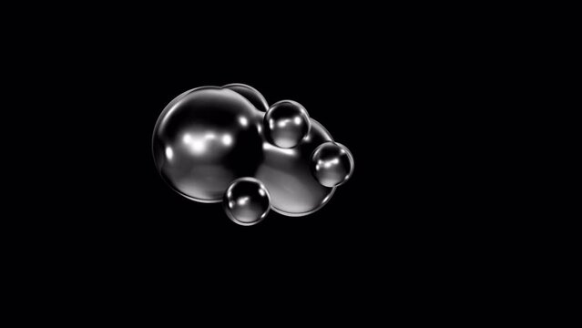 A metaball animation of morphing liquid blobs. 3D Abstract black Metaballs in the background. 4K Ultra HD. a seamless, looped 3D animation and an alpha matte.