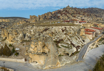 Phrygian Valley (Frig Vadisi). Ruins from thousands of years ago. Ancient caves and stone houses in...