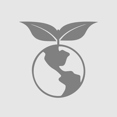 Earth with leaf vector icon eps 10. Ecology symbol. Simple isolated pictogram.