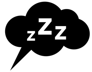 Zzz sleep snore text in black speech bubble vector icon. Night sleepy noise sound effect illustration. Black sign isolated on white background.