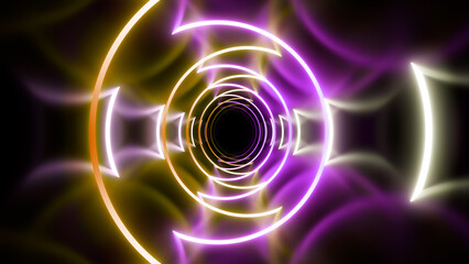 Neon Line Tunnel glowing Fluorescent light corridor stage 3D illustration background