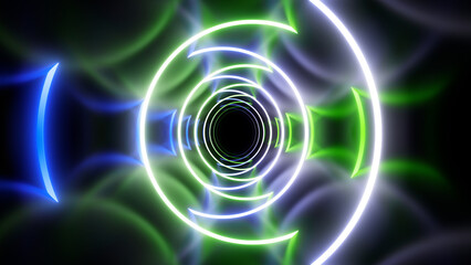 Neon Line Tunnel glowing Fluorescent light corridor stage 3D illustration background