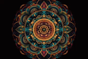 Fototapeten mandala made with geometric shapes and colors, bringing balance and harmony, created with generative ai © primopiano