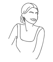 Elegant vector one line sketches of a female abstract face. Woman face drawing minimalist line style. Fashion illustration for cosmetics. Continuous line art. Trendy minimalist print.