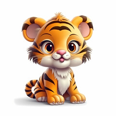 Baby Tiger Cartoon Isolated On White Background. Generative AI