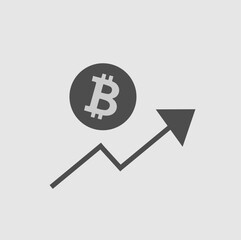 Bitcoin arrow up. Simple isolated vector icon. Crypto growth symbol.