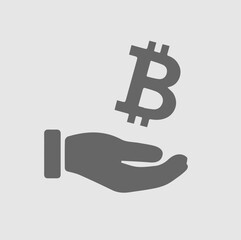Bitcoin in hand icon. Simple isolated vector pictogram.