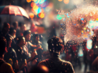 Blurred crowd people splash water to celebrate water festival background. Summer. Generative AI