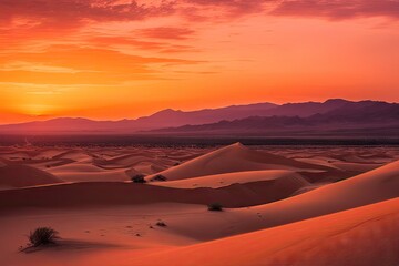 Fototapeta na wymiar desert dunes at sunset, with fiery orange and pink hues, created with generative ai