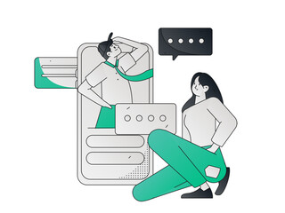 Virtual characters social communication concept business flat vector hand drawn illustration
