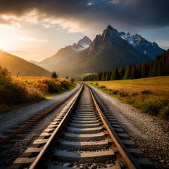 Fototapeta premium a mountain with a railway track and a forest