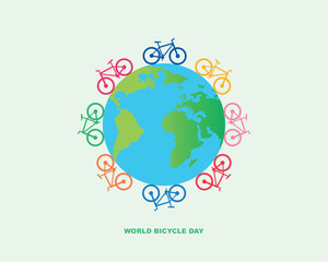 World Bike Day, 3rd June,
Around the Earth on a bicycle, eco-transport, Earth Day. Vector illustration