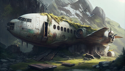 Abandoned aircraft in mountain