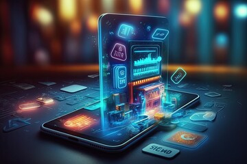 Futuristic online shopping technology digital payment from mobile phone. Generative AI