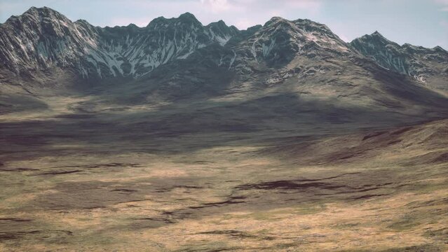 Kazakhstan autmn landscape with dry grass and mountains