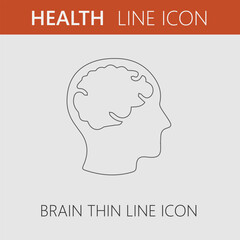 Brain head vector icon. Simple line pictogram.