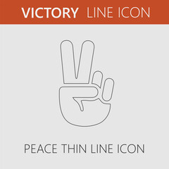 Victory sign icon. Simple peace gesture linear pictogram.