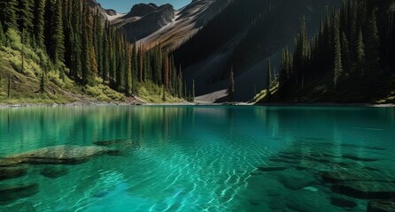 Blue lake and mountains, untouched nature