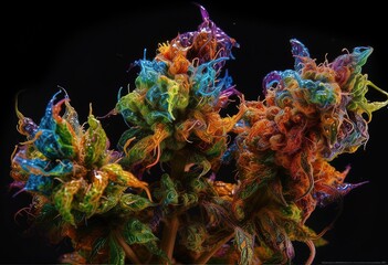 Closeup of marijuana cannabis plant growing buds, flowering thc cbd weed, generative ai, psychodelic