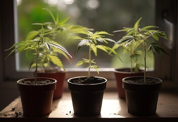 Marijuana seedling, weedplant, cbd, thc, canabis, on black, generative ai