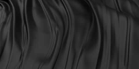 Abstract Black Cloth Background. Silky Fabric Beautiful Folds