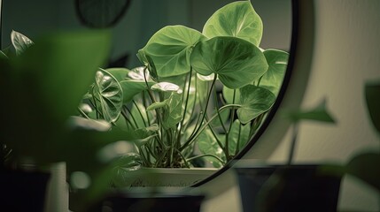 Fototapeta na wymiar Reflection of Nature: Succulent Leaves in a Mirror: Generative AI
