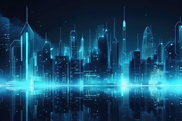 Landscape of Futuristic Sci-Fi Capital city and building, Night city, Cyber punk, AI generated