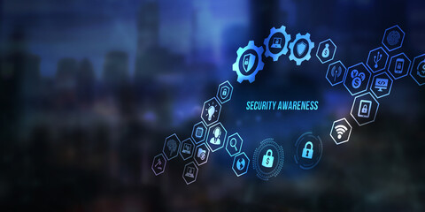 Internet, business, Technology and network concept. Inscription Security Awareness. Information Security Skills Management Service. 3d illustration