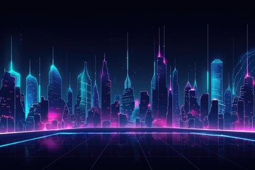 Landscape of Futuristic Sci-Fi Capital city and building, Night city, Cyber punk, AI generated
