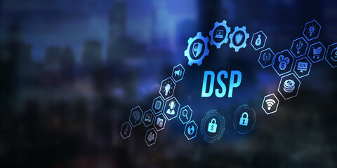 Internet, business, Technology and network concept. DSP - Demand Side Platform. 3d illustration