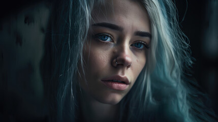 Women in tears depression psychological state. Mental health awareness month illustration. generative ai.