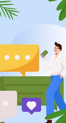 Virtual characters social communication concept business flat vector hand drawn illustration
