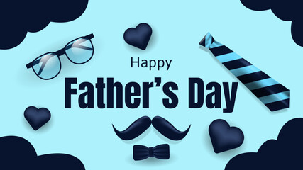 Fototapeta na wymiar happy father's day background with glasses, necktie, and mustache on blue background. suitable for greeting card, banner, poster, etc. vector illustration