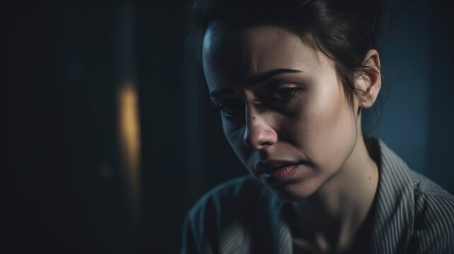 Women in tears depression psychological state. Mental health awareness month illustration. generative ai.