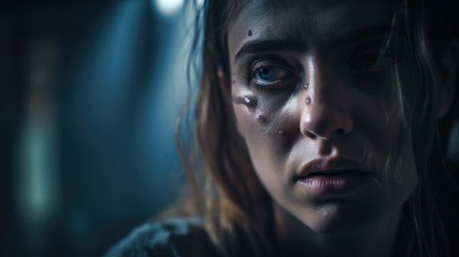 Women in tears depression psychological state. Mental health awareness month illustration. generative ai.