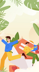 Virtual characters social communication concept business flat vector hand drawn illustration
