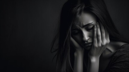 Fototapeta premium Women in tears depression psychological state. Mental health awareness month illustration. generative ai.