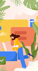 Virtual characters social communication concept business flat vector hand drawn illustration
