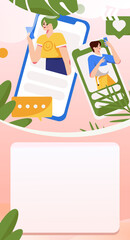 Virtual characters social communication concept business flat vector hand drawn illustration
