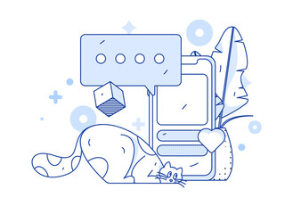 Virtual characters social communication concept business flat vector hand drawn illustration
