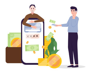 Phone scam concept. Scamming people to get their money. Financial phishing warning. Fraud signs and prevention vector poster.