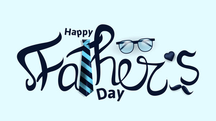 happy father's day typography design with necktie, mustache, glasses and heart shape. suitable for greeting card, banner, poster, social media post, etc